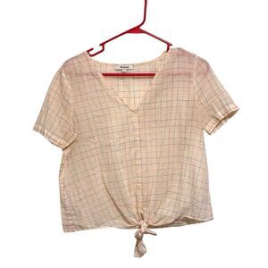 Madewell Women’s Novel Tie-Front Short Sleeve Shirt Blouse Rainbow Windowpane S
